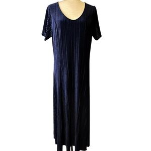 Woman Within Ultra Blue Velour Pleated Short Sleeve Maxi Dress‎ Plus 16W Holiday